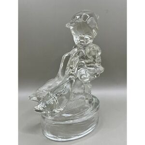 Vtg L.E. Smith Heavy Pressed Clear Glass Girl Goose Figurine 6" Candy Container